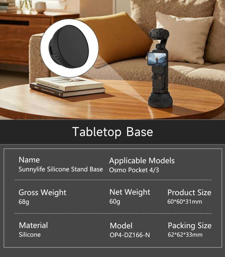 For DJI Osmo Pocket 4 / 3 Sunnylife Silicone Stand Base Car Center Console Base Desktop Stabilize...