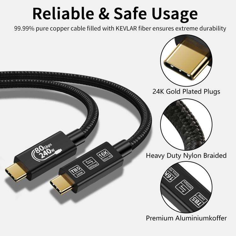 WG240 USB/Type-C to Type-C Thunderbolt 5 240W 240Gbps Data Fast Charging Cable, WG240