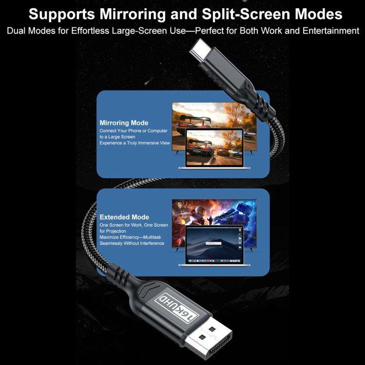 WG226 16K Ultra HD Type-C to DP 2.1 Display Cable Thunderbolt Adapter Cable with Logo, 1.5m, 1.8m