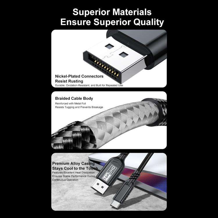 WG226 16K Ultra HD Type-C to DP 2.1 Display Cable Thunderbolt Adapter Cable with Logo, 1.5m, 1.8m