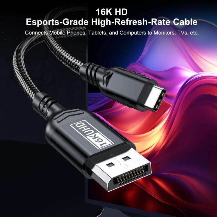 WG226 16K Ultra HD Type-C to DP 2.1 Display Cable Thunderbolt Adapter Cable with Logo, 1.5m, 1.8m