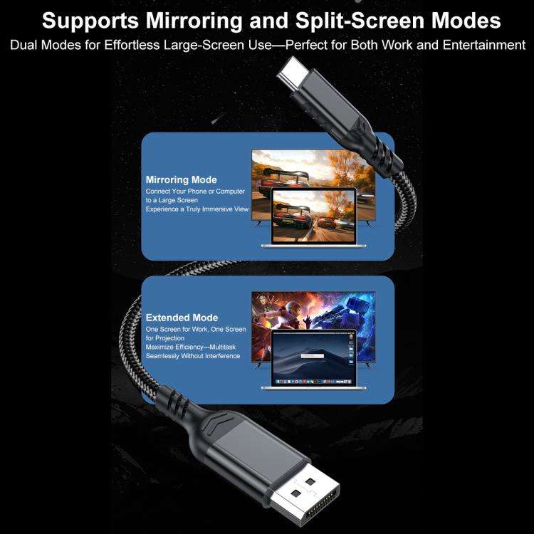 WG226 16K Ultra HD Type-C to DP 2.1 Display Cable Thunderbolt Adapter Cable No Logo, 1.5m No Logo...