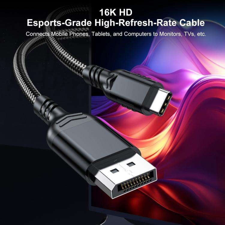 WG226 16K Ultra HD Type-C to DP 2.1 Display Cable Thunderbolt Adapter Cable No Logo, 1.5m No Logo...