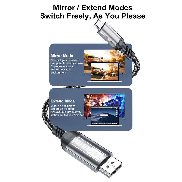 WG228 16K Ultra HD Type-C to DP 2.1 Display Cable Monitor Adapter Cable, 2m