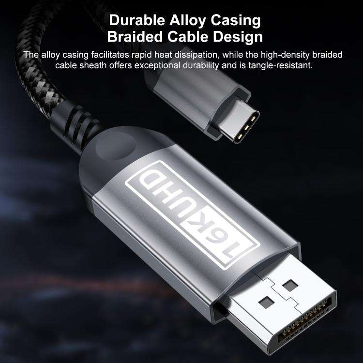 WG228 16K Ultra HD Type-C to DP 2.1 Display Cable Monitor Adapter Cable, 2m