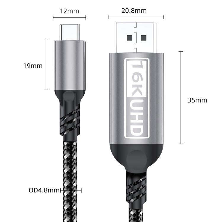 WG228 16K Ultra HD Type-C to DP 2.1 Display Cable Monitor Adapter Cable, 2m