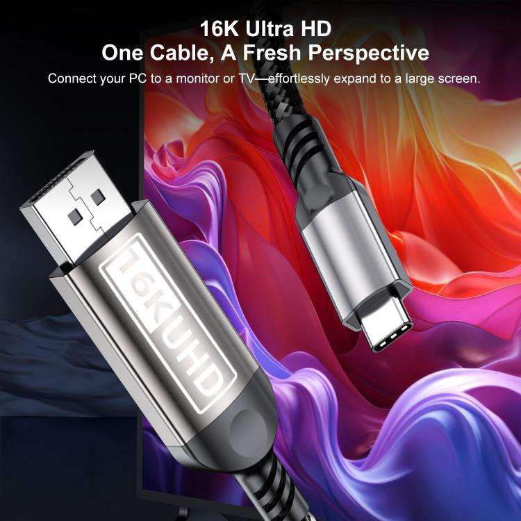 WG228 16K Ultra HD Type-C to DP 2.1 Display Cable Monitor Adapter Cable, 2m