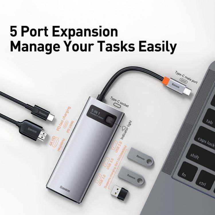Baseus Metallic Glow Series CAHUB-CX0G 5 in 1 Multifunctional Type-C HUB Docking Station