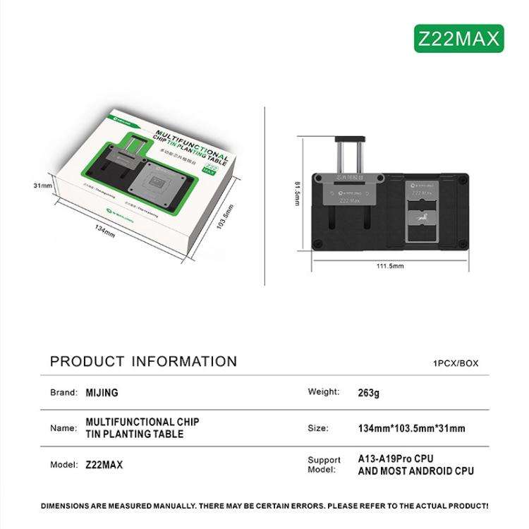 Mijing Z22MAX CPU Chip Tin Planting BGA Reballing Stencil Platform For iPhone 11-17 Pro Max / And...