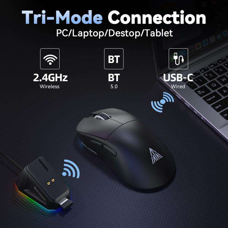SOLAKAKA SM822 Tri-Mode 24000DPI 1000Hz Wireless Gaming Mouse with RGB Charging Dock
