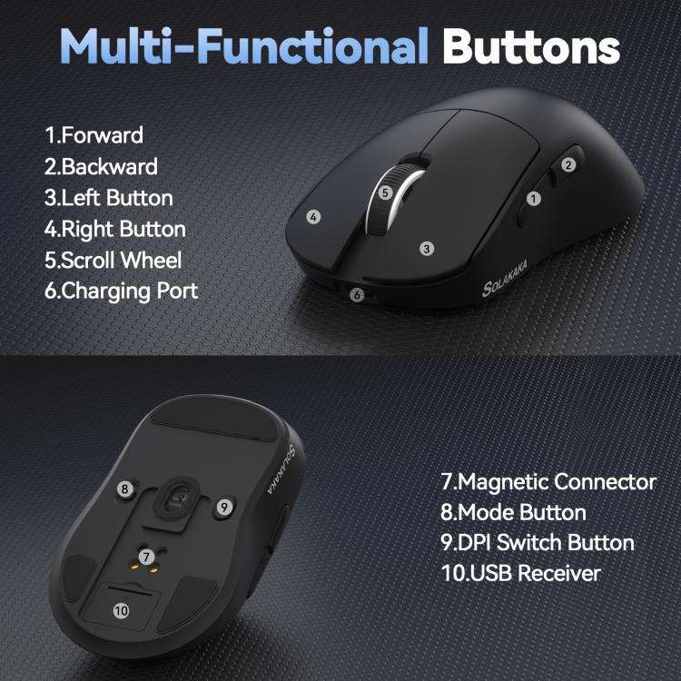 SOLAKAKA SM822 Tri-Mode 24000DPI 1000Hz Wireless Gaming Mouse with RGB Charging Dock