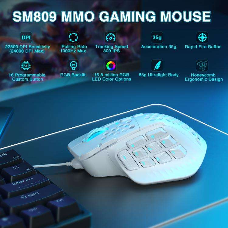 SOLAKAKA SM809 Honeycomb RGB Wired MMO Mouse