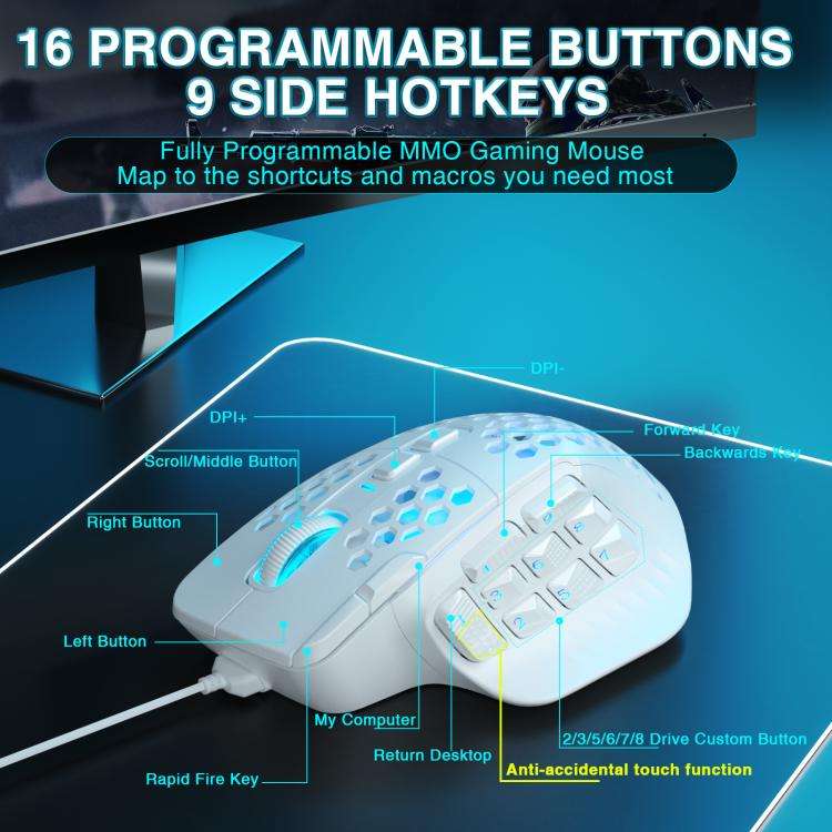 SOLAKAKA SM809 Honeycomb RGB Wired MMO Mouse