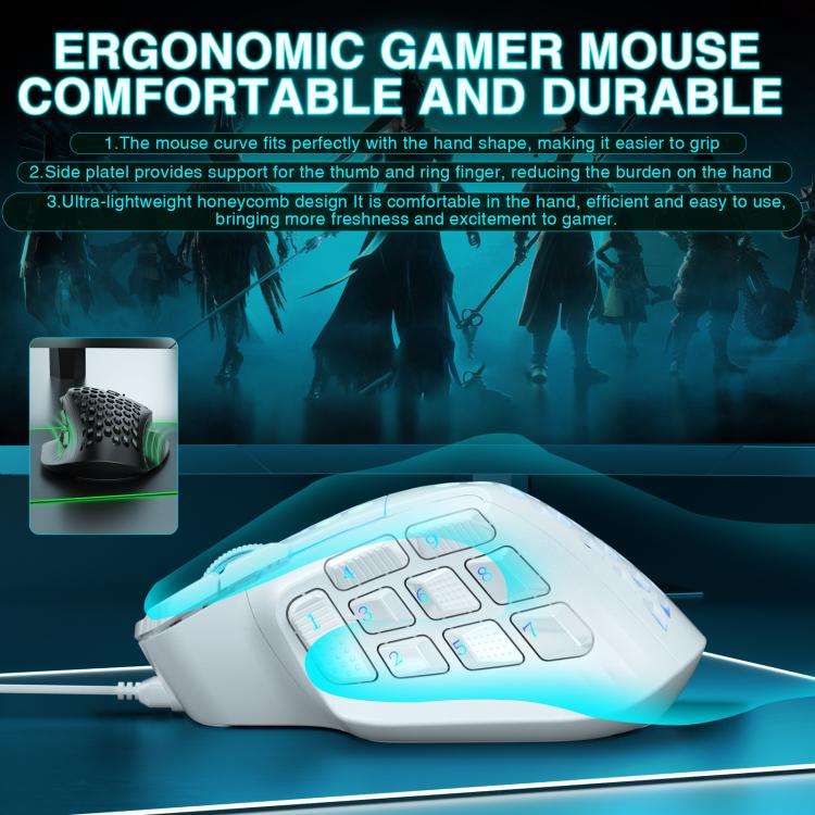 SOLAKAKA SM809 Honeycomb RGB Wired MMO Mouse