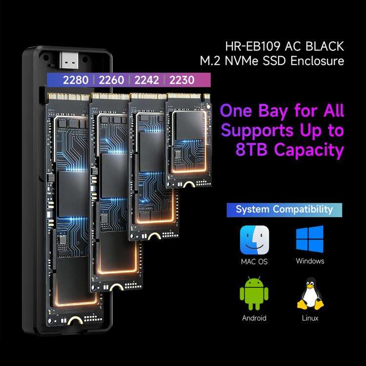 THERMALRIGHT HR-EB109 M.2 NVMe SSD Enclosure with USB to Type-C Cable & Type-C to Type-C Cable, E...