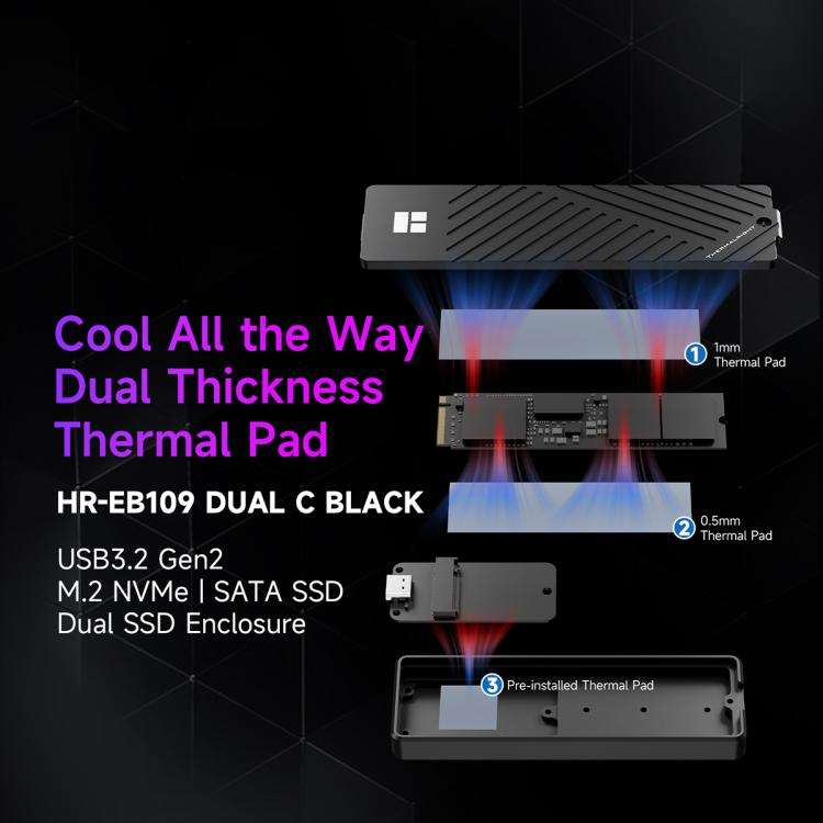 THERMALRIGHT HR-EB109 M.2 NVMe / SATA Dual Protocol SSD Enclosure with Type-C to Type-C Cable, EB...