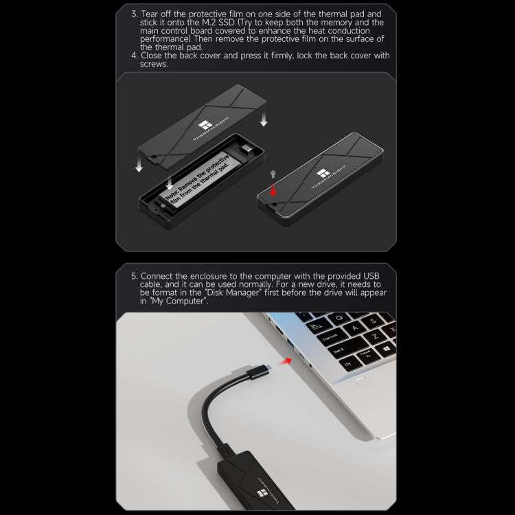 THERMALRIGHT HR-EB115 M.2 NVMe SSD Enclosure with Type-C to Type-C Cable, EB115 C-C Cable