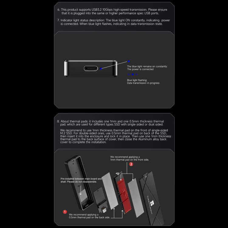 THERMALRIGHT HR-EB115 M.2 NVMe / SATA Dual Protocol SSD Enclosure with Type-C to Type-C Cable, EB...