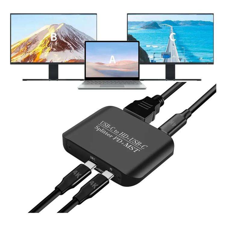 NK-E70 Type-C to HDTV, Type-C 4K 60Hz PD Power Port HD Video Splitter, Support MST and SST, Type-...