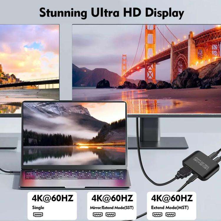 NK-E70 Type-C to HDTV, Type-C 4K 60Hz PD Power Port HD Video Splitter, Support MST and SST, Type-...