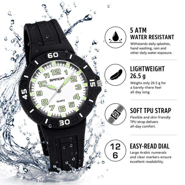 SANDA 6386 Simple 5ATM Waterproof Luminous Children Watch