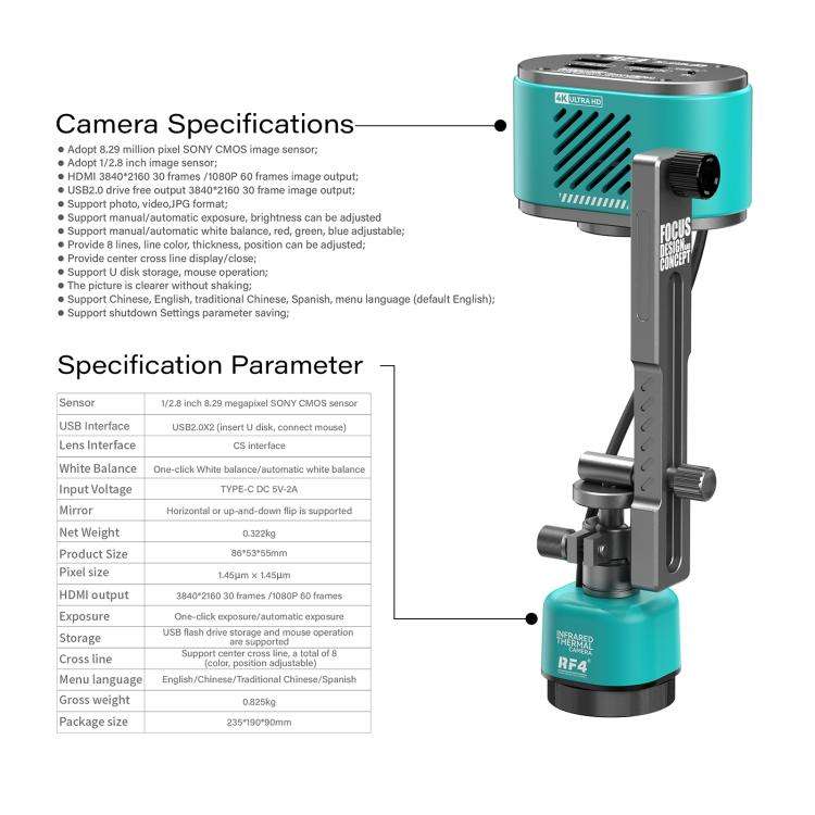 RF4 RF-C39L 2 in 1 4K Visible and Infrared Dual-Spectral Thermal Camera with Fixed Trestle, RF-C39L