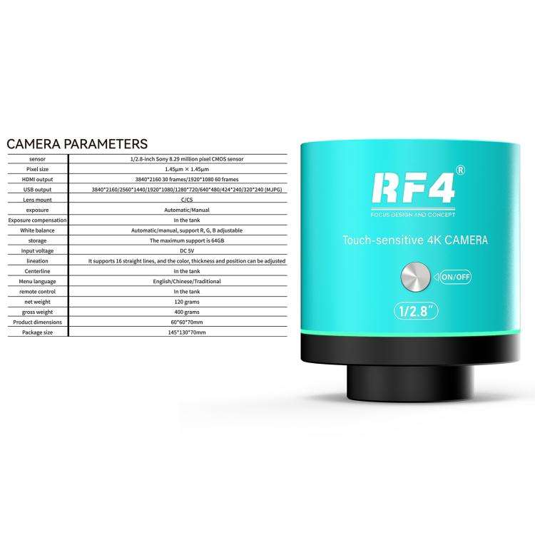 RF4 RF-4KC5 Touch Design 4K Ultra HD Microscope Camera for Trinocular Microscope, RF4 RF-4KC5