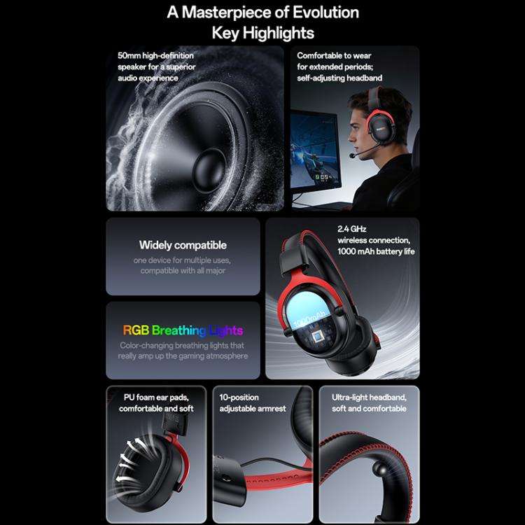 Yesido EK07 Three-mode E-sports Gaming RGB Headset, EK07