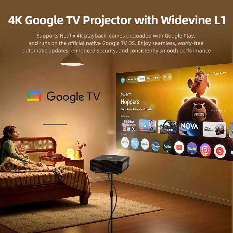 AUN U001 Pro 1080P 2050ANSI For Google TV Android 14 OS Smart Projector, EU Plug, US Plug, UK Plu...