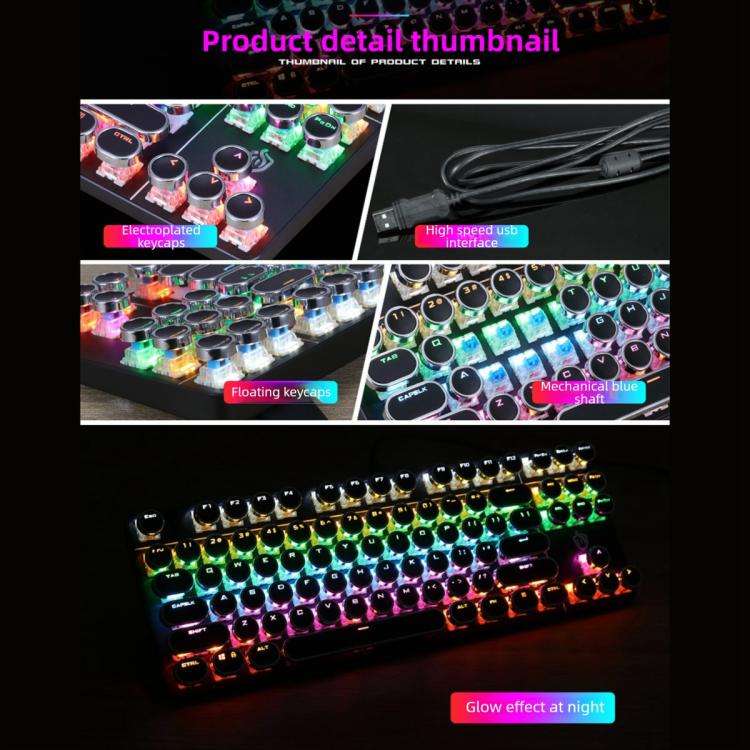 SHIPADOO HJK919-7 Round Keycap RGB Wired Mechanical Keyboard