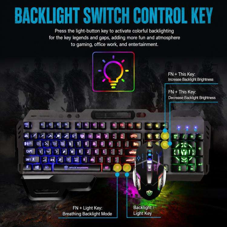 SHIPADOO GT700 Illuminated Wired Gaming Keyboard and 6D 4800DPI Mouse Set, Battle Royale Edition