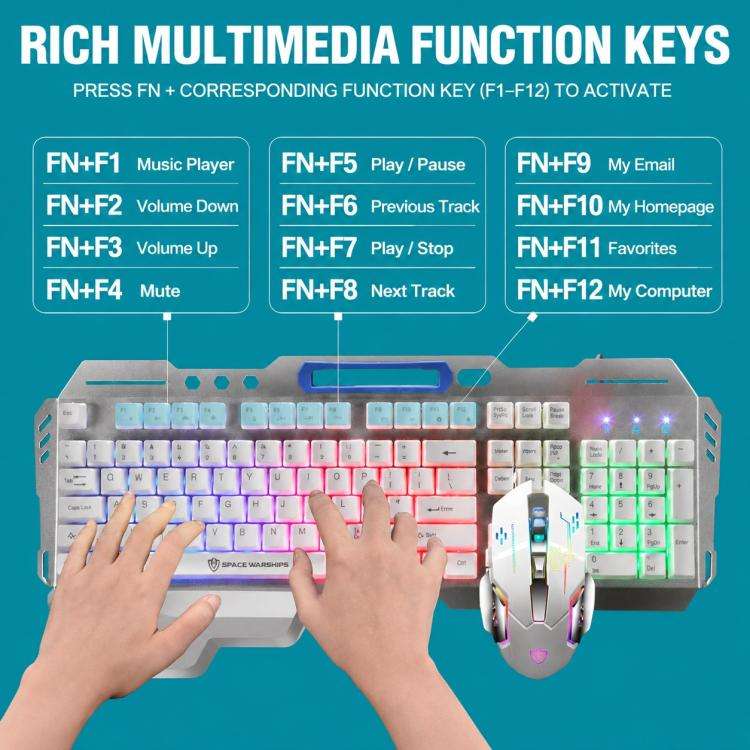 SHIPADOO GT700 Illuminated Wired Gaming Keyboard and 6D 4800DPI Mouse Set, Tri-color Backlight Ve...