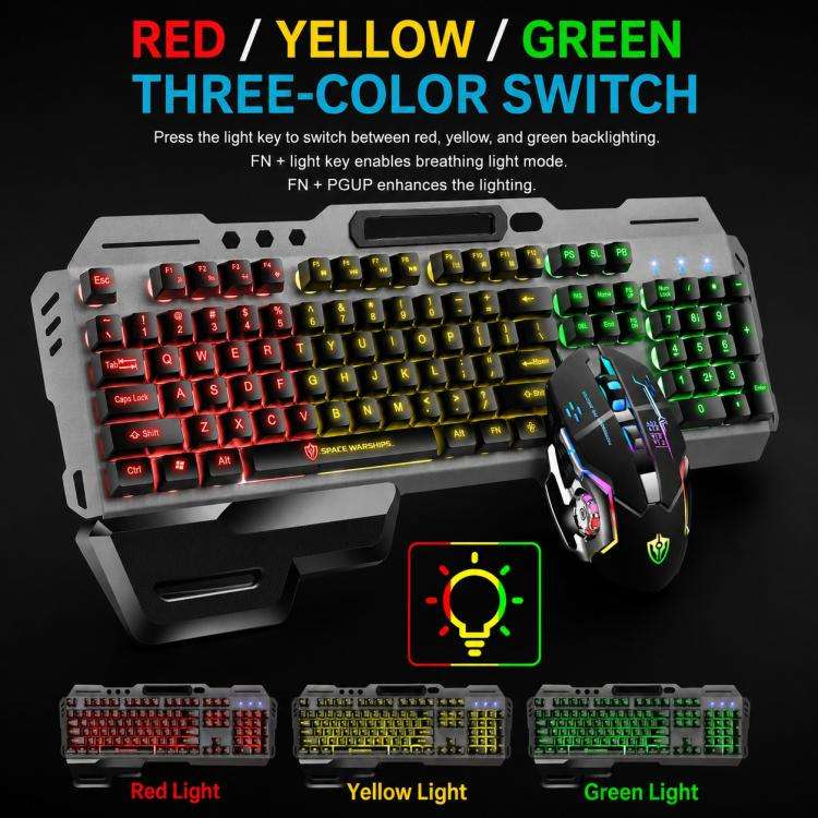 SHIPADOO GT700 Illuminated Wired Gaming Keyboard and 6D 4800DPI Mouse Set, Tri-color Backlight Ve...