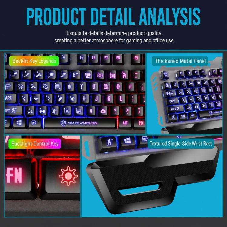 SHIPADOO GT700 Illuminated Wired Gaming Keyboard and 6D 4800DPI Mouse Set, Tri-color Backlight Ve...