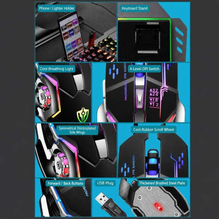 SHIPADOO GT700 Illuminated Wired Gaming Keyboard and 6D 4800DPI Mouse Set, Tri-color Backlight Ve...