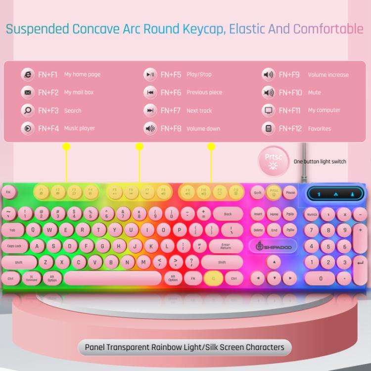SHIPADOO D500 Punk Style Colorful Backlit Wired Keyboard Mouse Set