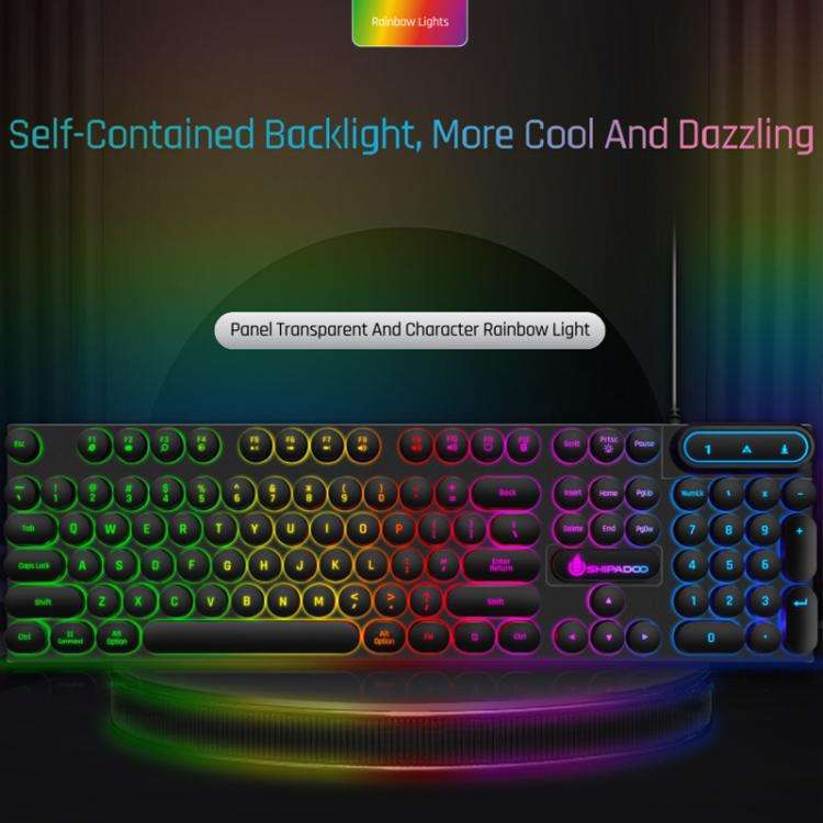SHIPADOO D500 Punk Style Colorful Backlit Wired Keyboard Mouse Set