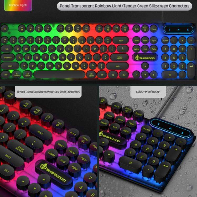 SHIPADOO D500 Punk Style Colorful Backlit Wired Keyboard Mouse Set