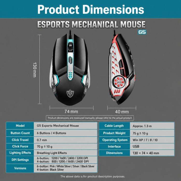 SHIPADOO G5 4D 2400DPI Gaming Mechanical USB Wired Mouse, G5 4D