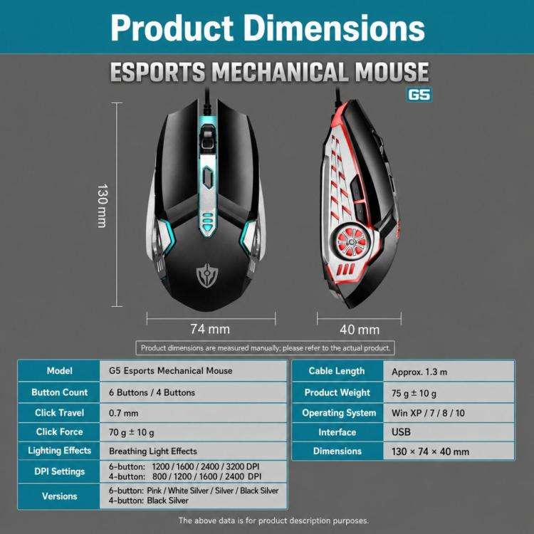 SHIPADOO G5 6D 3200DPI Gaming Mechanical USB Wired Mouse, G5 6D