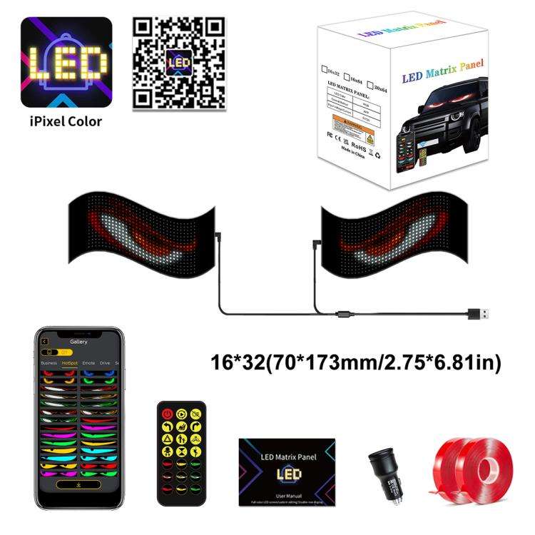 Demon Eye Car Ultra-Thin Waterproof LED Flexible Matrix Display Screen 2pcs, 16 x 32 USB set, 16 ...