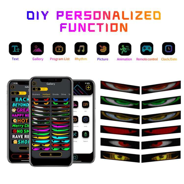 Demon Eye Car Ultra-Thin Waterproof LED Flexible Matrix Display Screen 2pcs, 16 x 32 USB set, 16 ...