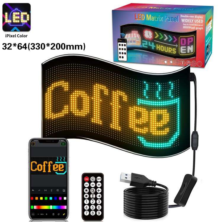 Double Row Ultra-Thin Waterproof LED Flexible Advertising Matrix Display Screen, USB 32x64 Pixels...