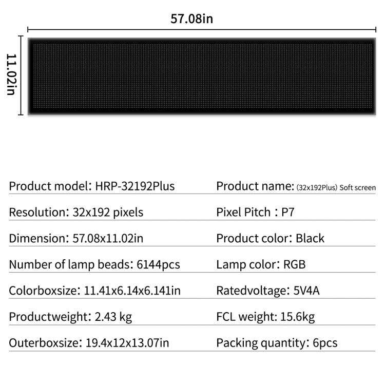32x192 Pixels Dual Row Ultra-Thin LED Flexible Advertising Matrix Display Screen, Size: 145 x 28c...