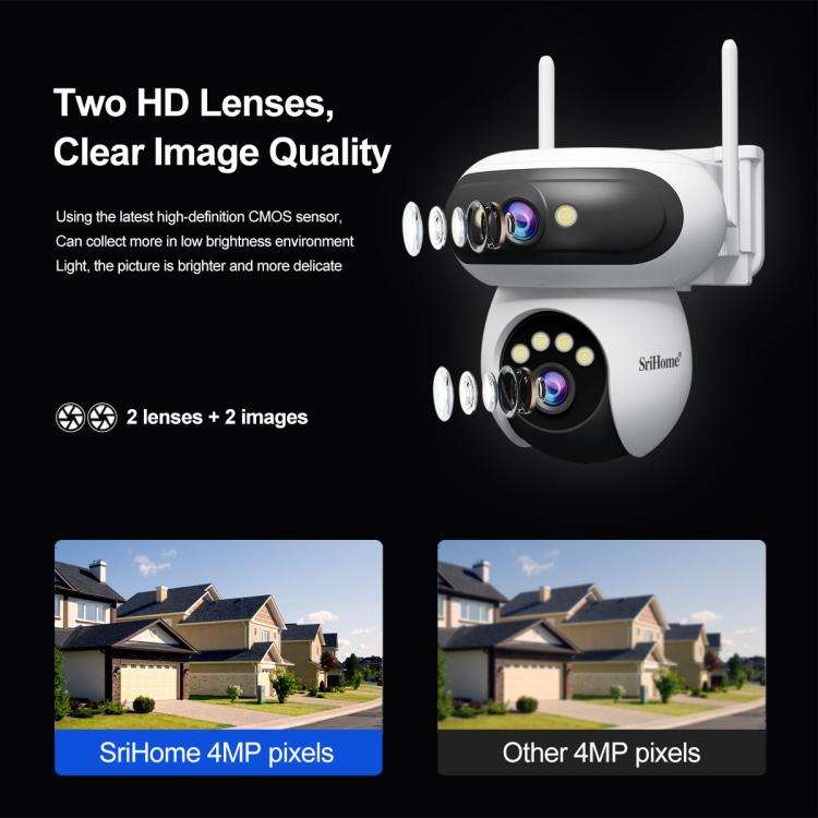 Srihome SH062 8MP Binocular Outdoor Auto-Tracking Wireless WiFi Security Camera, SH062