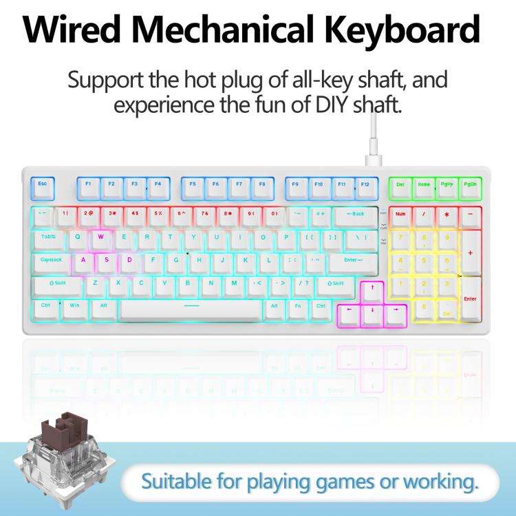 Lenovo GK10 RGB 98 Keys Wired Mechanical Keyboard, Tea Axis, Red Axis, Blue Axis