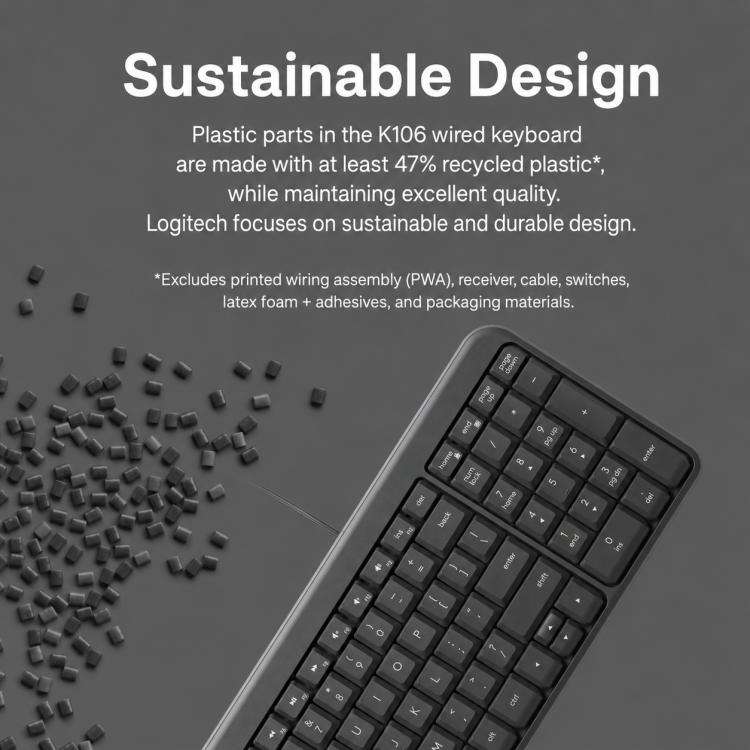 Logitech K106 USB Waterproof Splash Wired Keyboard, K106