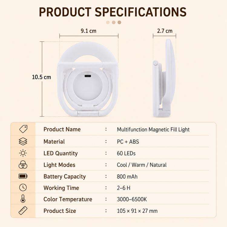 Multifunctional Portable Foldable Magnetic Fill Light Phone Holder