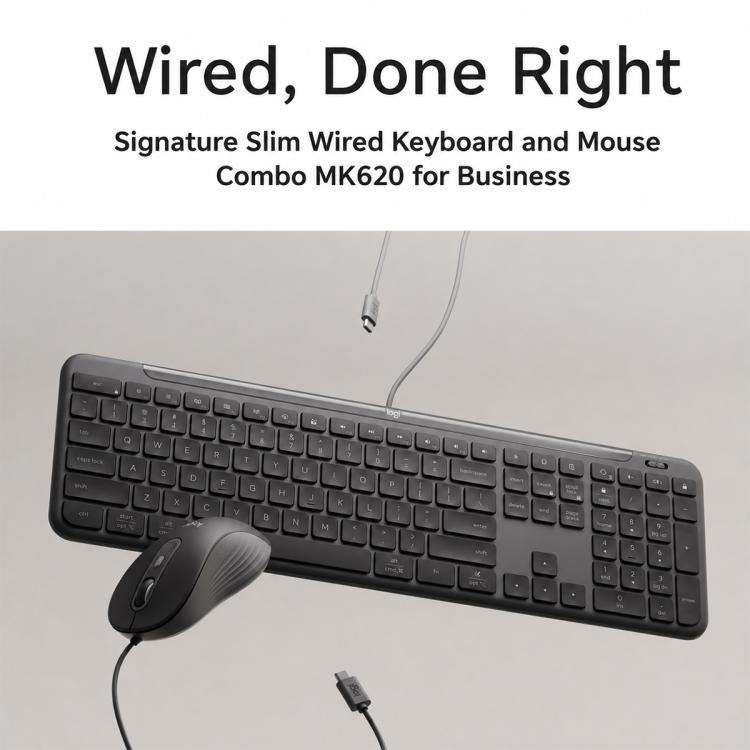 Logitech MK620 Signature Slim Wired Keyboard and Wired Mouse Combo for Business