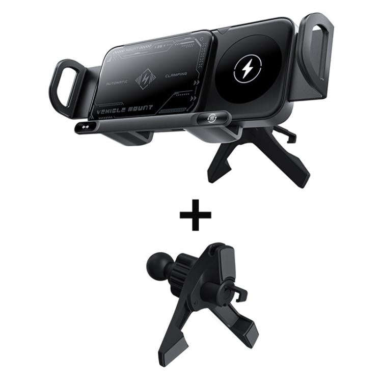 X01 2 In 1 Car Dual Coil 15W Wireless Charger Rotating Navigation Bracket, Bracket + Air Vent Bas...
